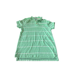 American Eagle Outfitters Polo Shirt M Green White Stripe Vintage Fit Eagle Logo